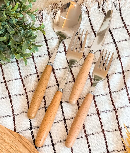 قاشق و چنگال غذا خوری دسته چوبی