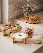 سالاد خوری پایه دار پیرکس و بامبو مناسب سرو سالاد و میوه