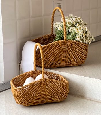 سبد گل حصیری پلاستیکی وارداتی مناسب گل، سبزی، تخم مرغ، گردو و میوه